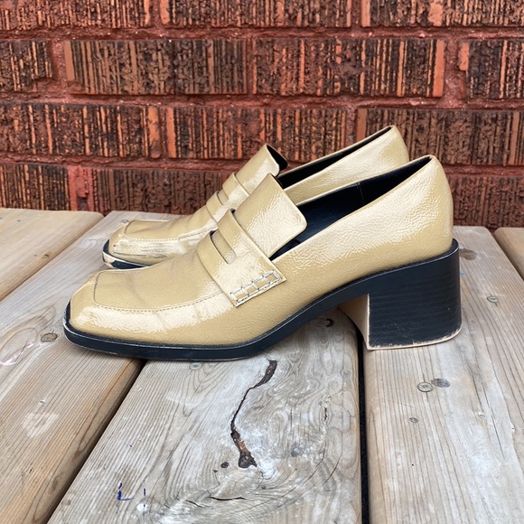 Zara Patent Tan Square Toe 1960s Style Loafers! Size 40, 8.5 to 9 - Picture 4 of 6